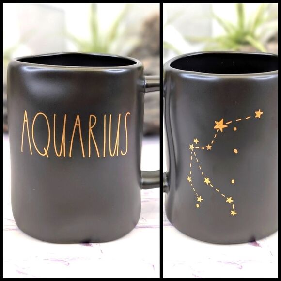 Rae Dunn AQUARIUS Zodiac Constellation Double-Sided Black/Gold Ceramic Mug - Picture 1 of 7